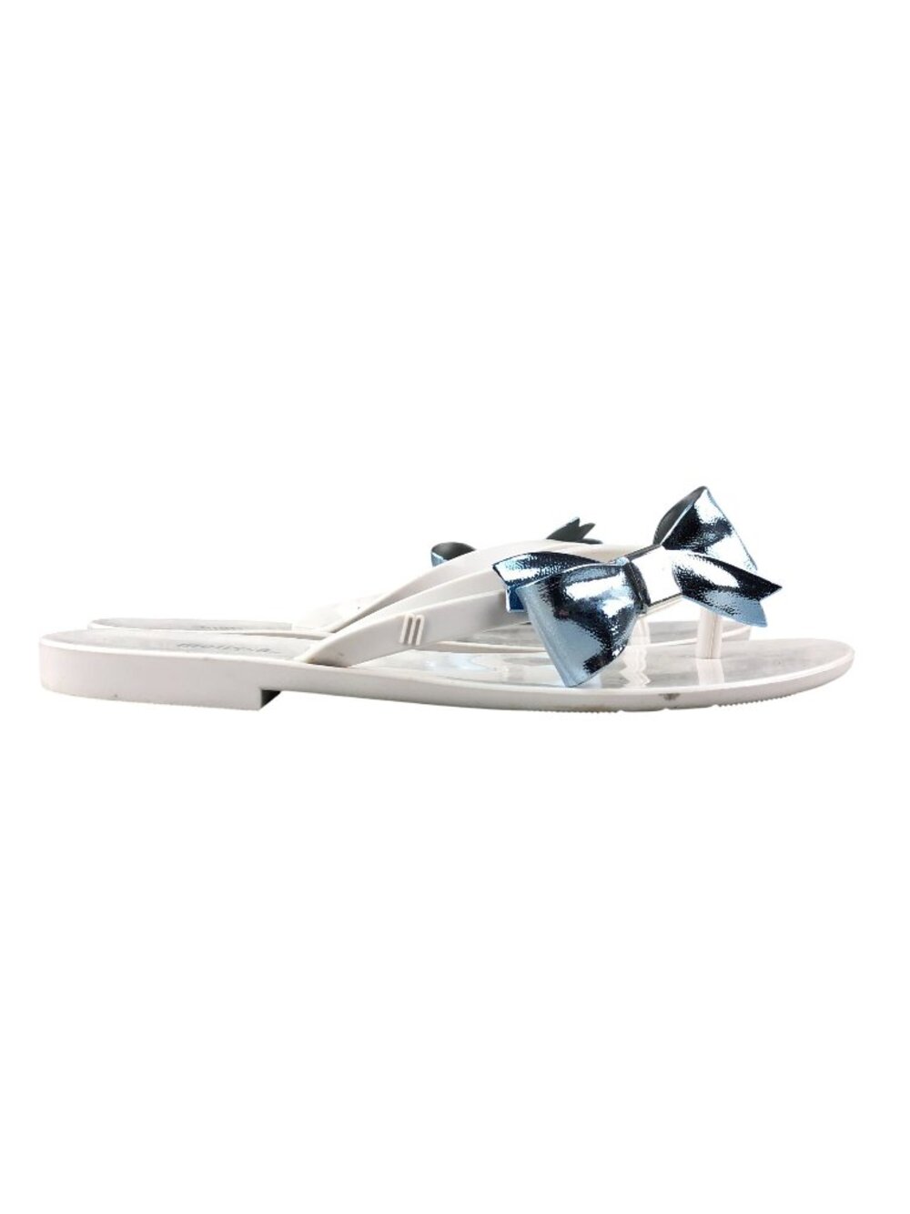 Melissa Women's Size 7 Harmonic Celebration White Metallic Blue Bow Sandals